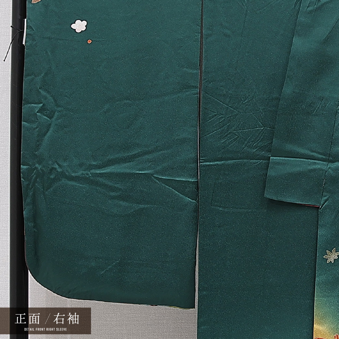 振袖 袷 身丈167cm 裄丈71cm 正絹 Aランク フォーマル 広衿 XLサイズ 毬 牡丹 緑系 RP 1215-06985