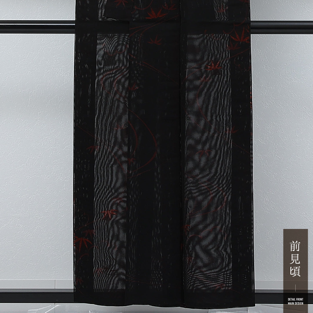 夏物 小紋 二重紗 身丈153cm 裄丈64cm 正絹 Sランク インフォーマル バチ衿 XSサイズ 笹 黒系 RP 1221-17272