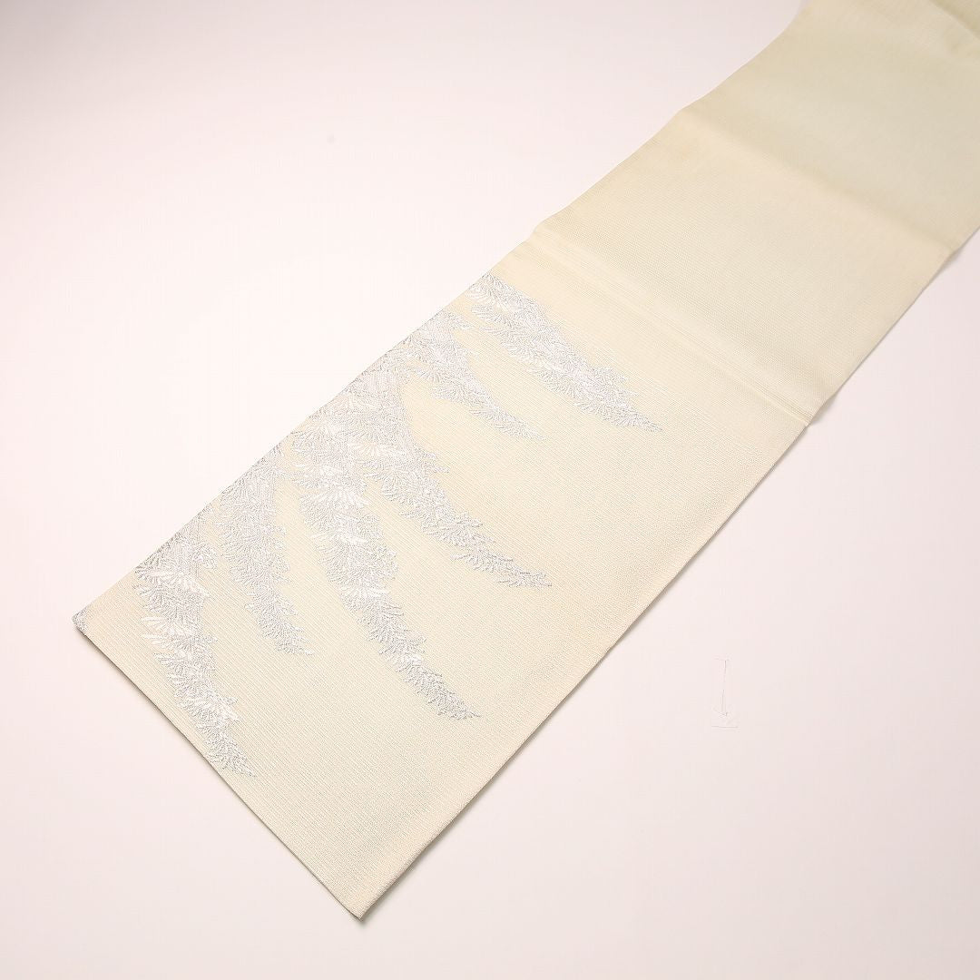 夏物 袋帯 帯丈438cm 正絹 六通 セミフォーマル 松 緑系 クリーム系 1243-02464