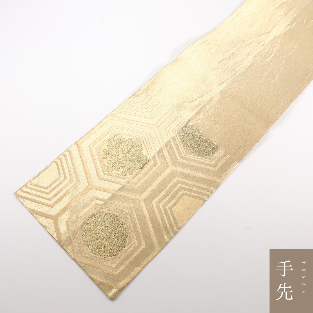 袋帯 帯丈400cm ポリエステル 六通 フォーマル 菊亀甲 金系 1243-02526