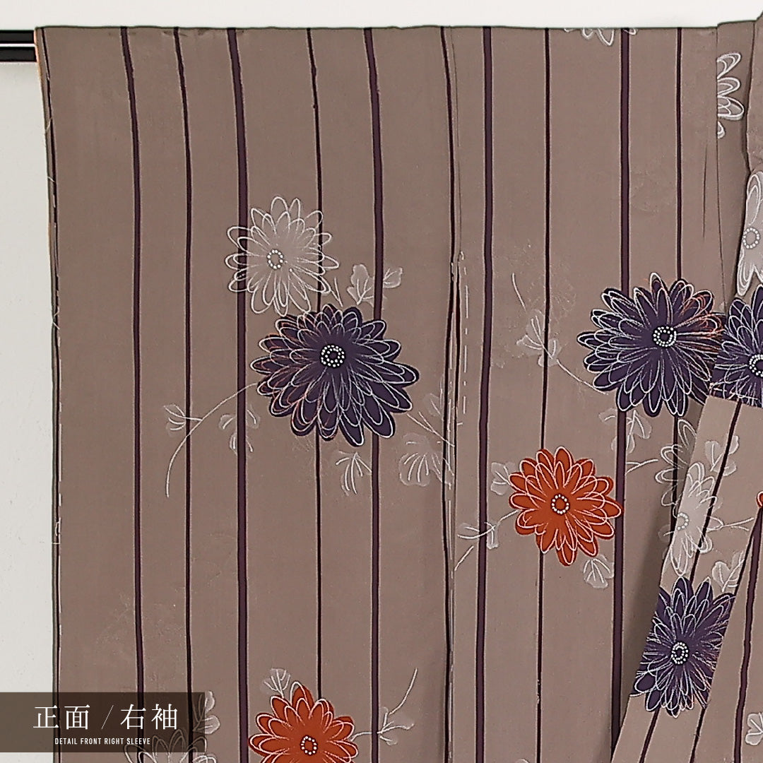 アンティーク 小振袖 (錦紗) 袷 身丈144cm 裄丈61cm 正絹 Aランク 紋意匠 (菊) バチ衿 XSサイズ 菊 グレー系 M4 1216-17554