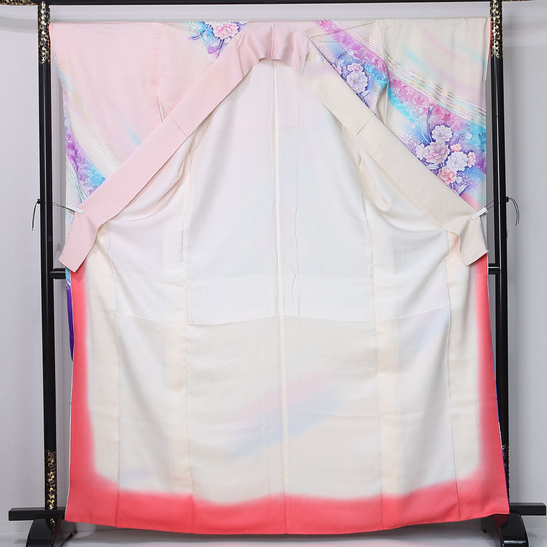 振袖 袷 身丈164cm 裄丈67cm 正絹 Aランク フォーマル 広衿 Lサイズ 秋山庄太郎 作家物 落款 牡丹 多色系 M4 1215-06720