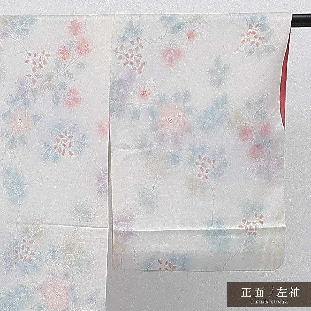 小紋 袷 身丈161cm 裄丈65cm 正絹 Cランク インフォーマル バチ衿 Mサイズ 椿 白系 RP 1221-17282