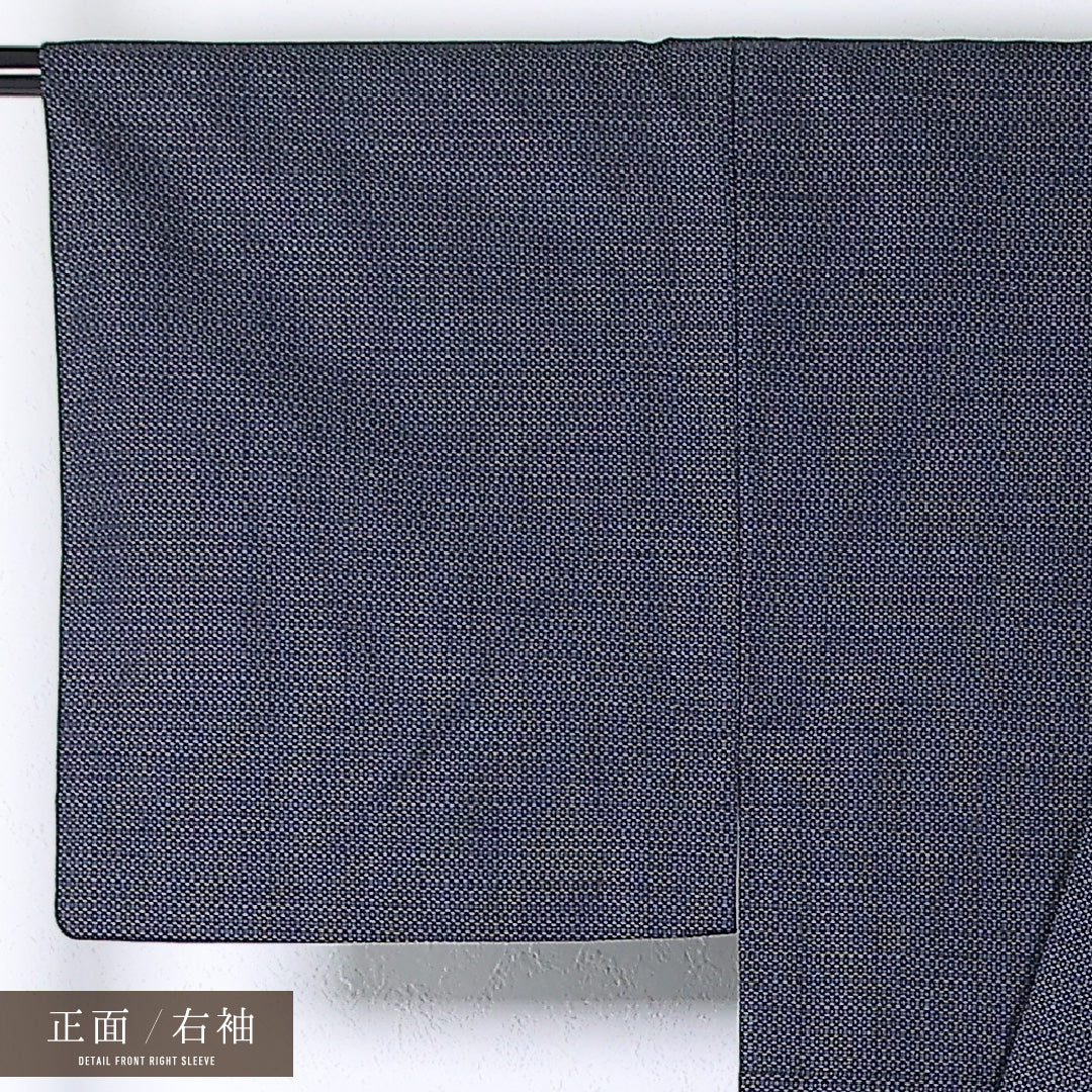 アンサンブル 男着物 (紬) 袷 身丈132cm 裄丈67cm 正絹 Bランク インフォーマル 棒衿 Lサイズ 抽象柄 紺系 RP 1224-17362