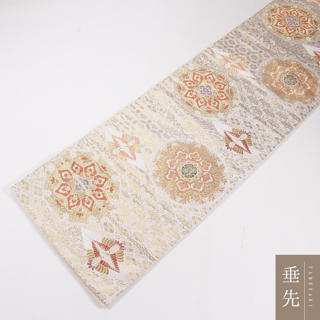 宝相華 袋帯 帯丈432cm 正絹 六通 フォーマル クリーム系 1243-02610