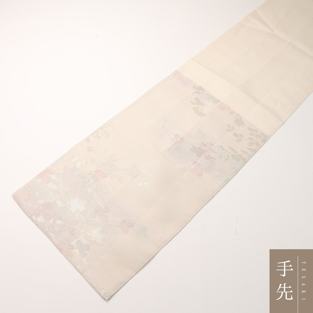 夏物 袋帯 帯丈436cm 正絹 六通 インフォーマル 藤 クリーム系 1243-02438