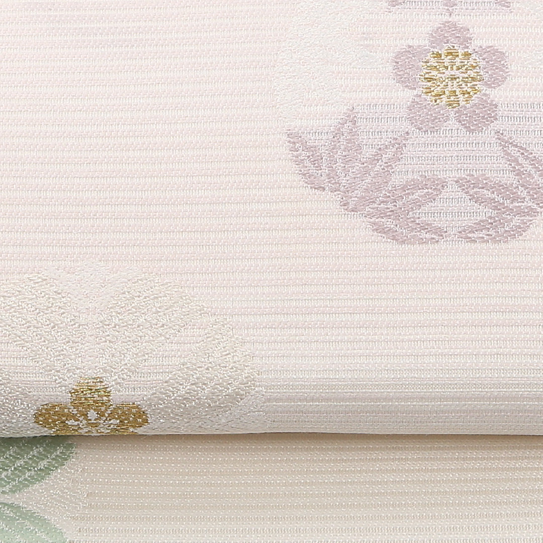 夏物 袋帯 帯丈432cm 正絹 六通 インフォーマル 丸文 クリーム系 ピンク系 1243-02518