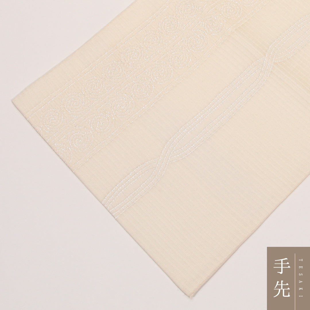 夏物 袋帯 帯丈436cm 正絹 六通 インフォーマル 創作柄 白系 1243-02431