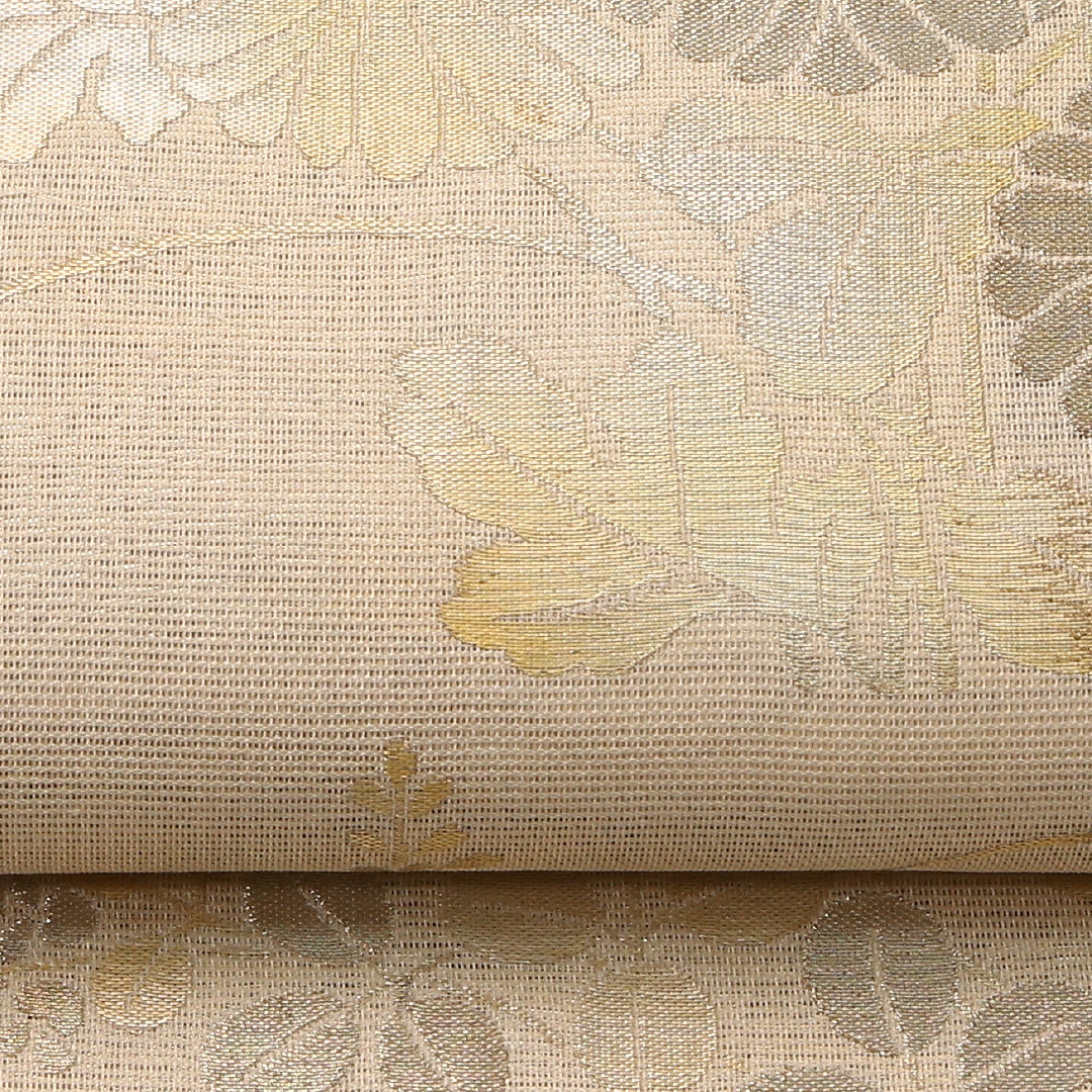 夏物 袋帯 帯丈416cm 正絹 六通 セミフォーマル 菊 萩 クリーム系 1243-02458