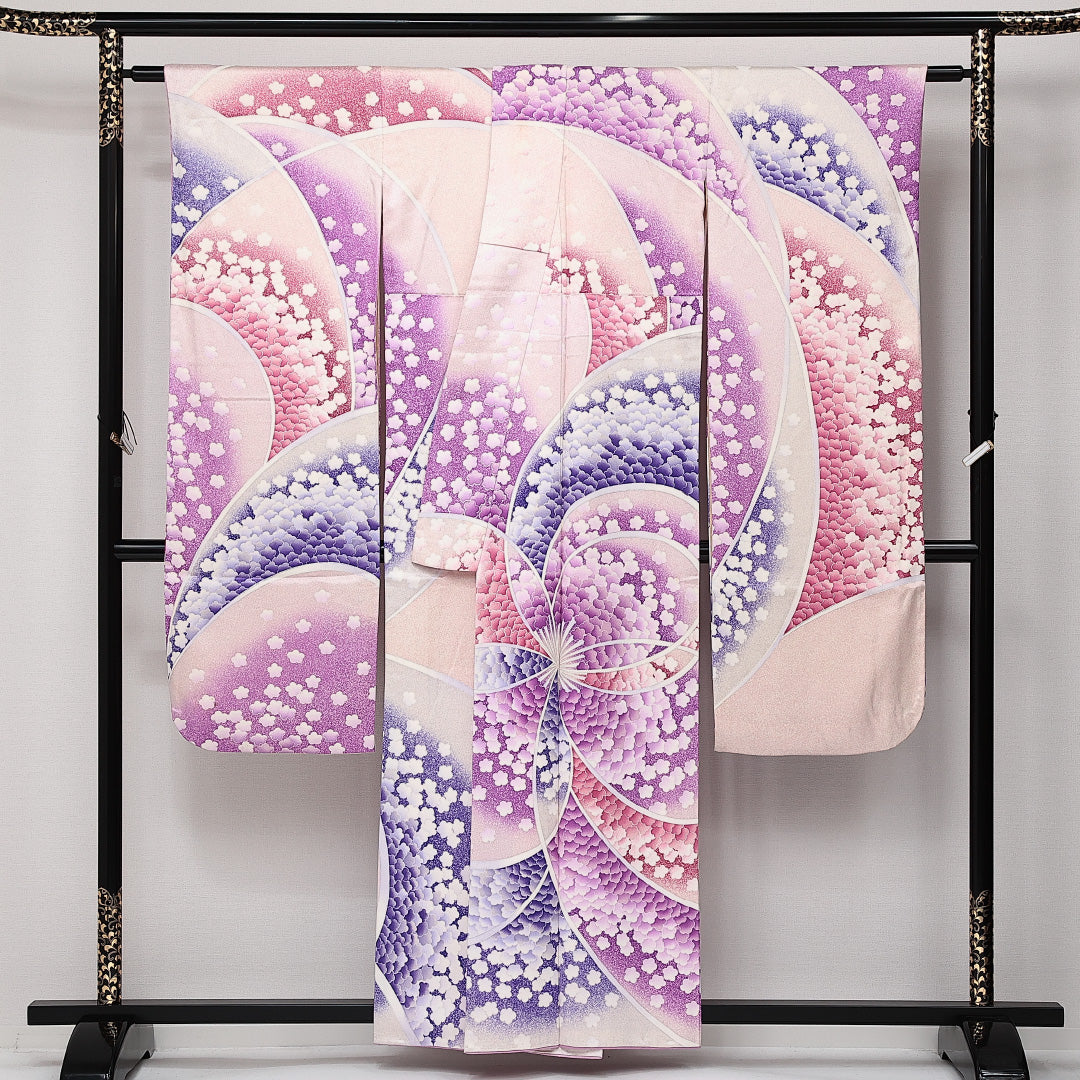 振袖 袷 身丈157cm 裄丈67cm 正絹 Aランク フォーマル 広衿 Mサイズ 梅 ピンク系 RP 1215-06869