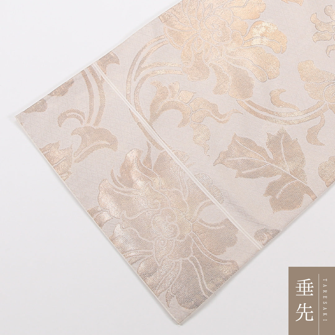 唐華 袋帯 帯丈432cm 正絹 六通 セミフォーマル クリーム系 ベージュ系 1243-02579
