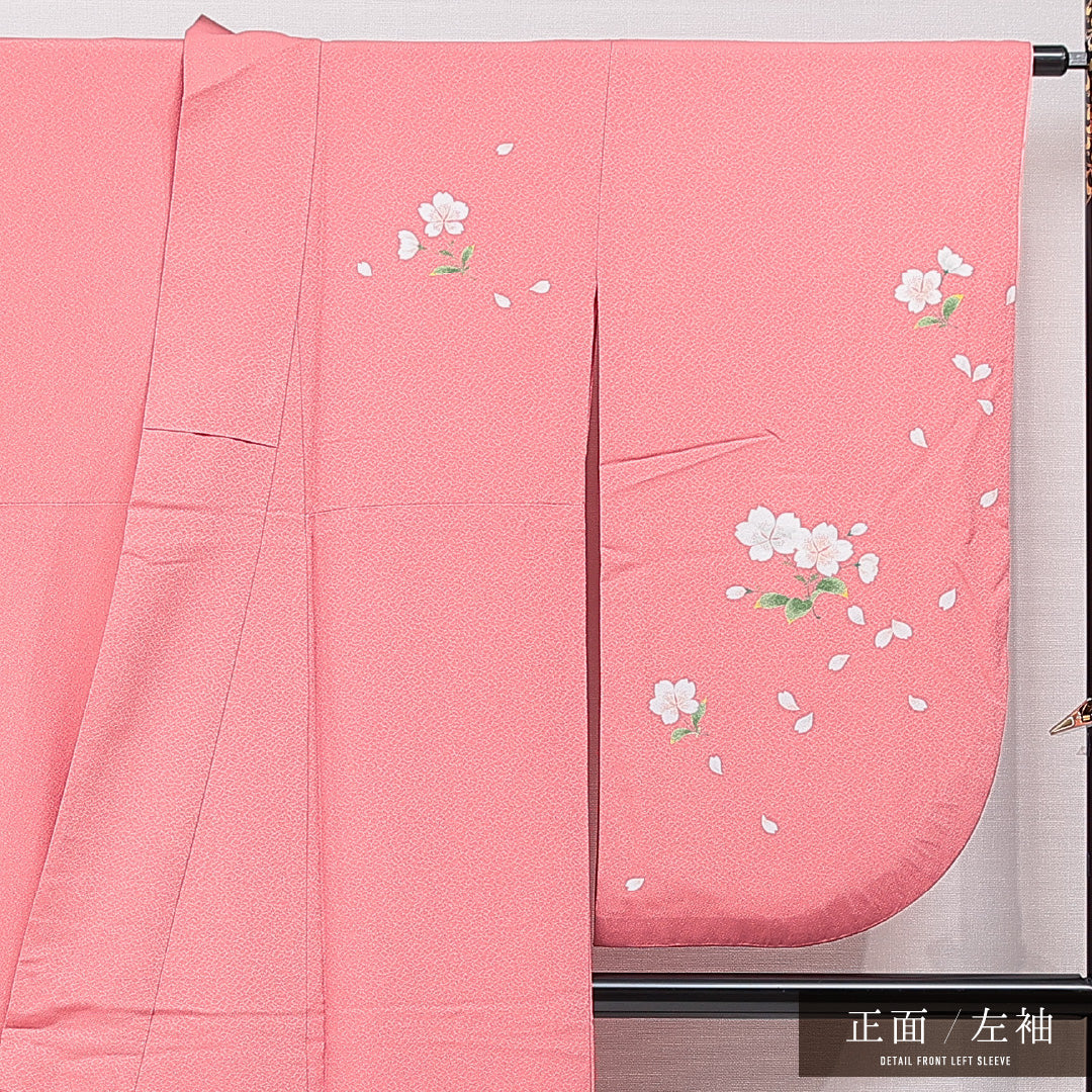 洗える着物 小振袖 袷 身丈163cm 裄丈66cm ポリエステル Aランク セミフォーマル 広衿 Lサイズ 桜 ピンク系 RP 1216-07036