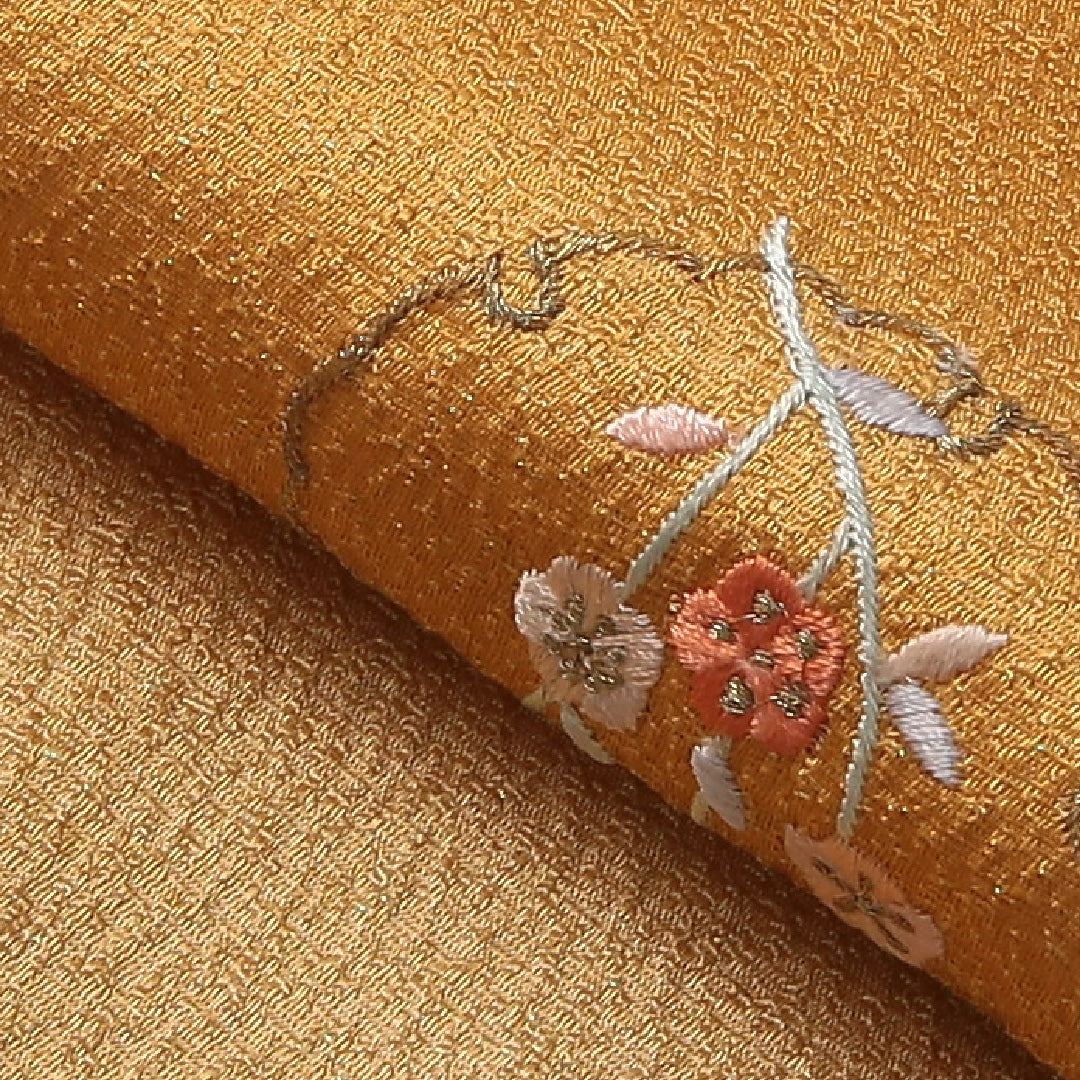 未使用品 帯揚げ 正絹 刺繍 茶系 1252-00666