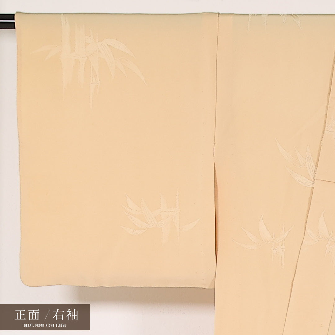 色無地 単衣 身丈151cm 裄丈63cm 正絹 Aランク インフォーマル バチ衿 Mサイズ 笹 クリーム系 RP 1219-17410
