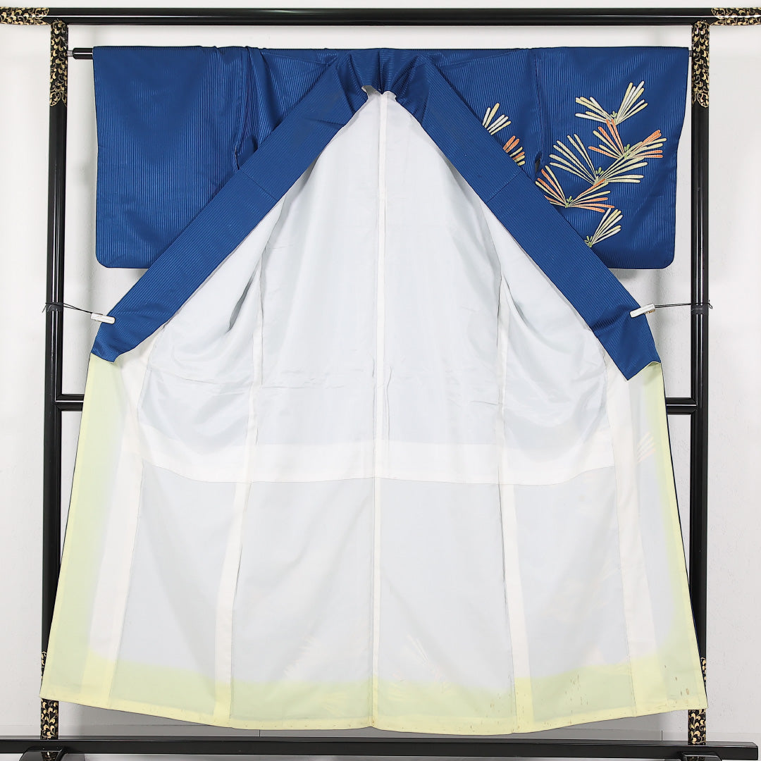 洗える着物 付下げ 袷 身丈154cm 裄丈66cm ポリエステル Aランク インフォーマル 広衿 Sサイズ 松葉 青系 RP 1218-17427