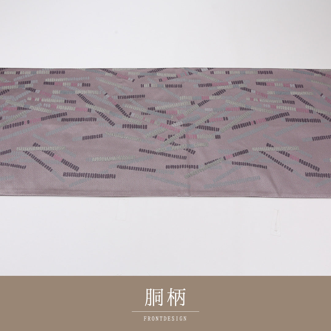 創作柄 袋帯 帯丈438cm 正絹 六通 帯芯なし インフォーマル 紫系 グレー系 1243-02598