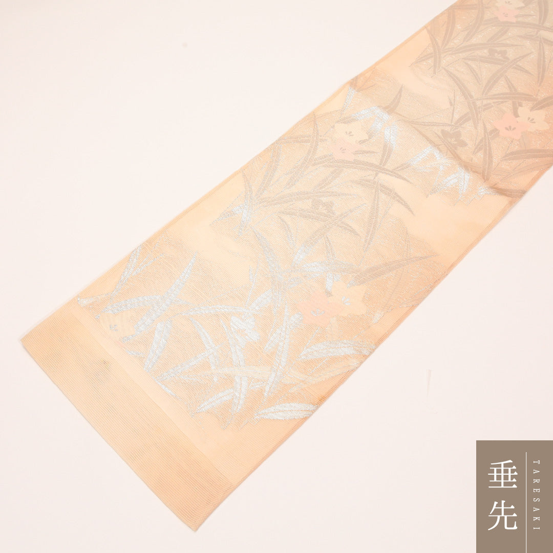 夏物 袋帯 帯丈448cm 正絹 六通 インフォーマル 菖蒲 ピンク系 クリーム系 1243-02429