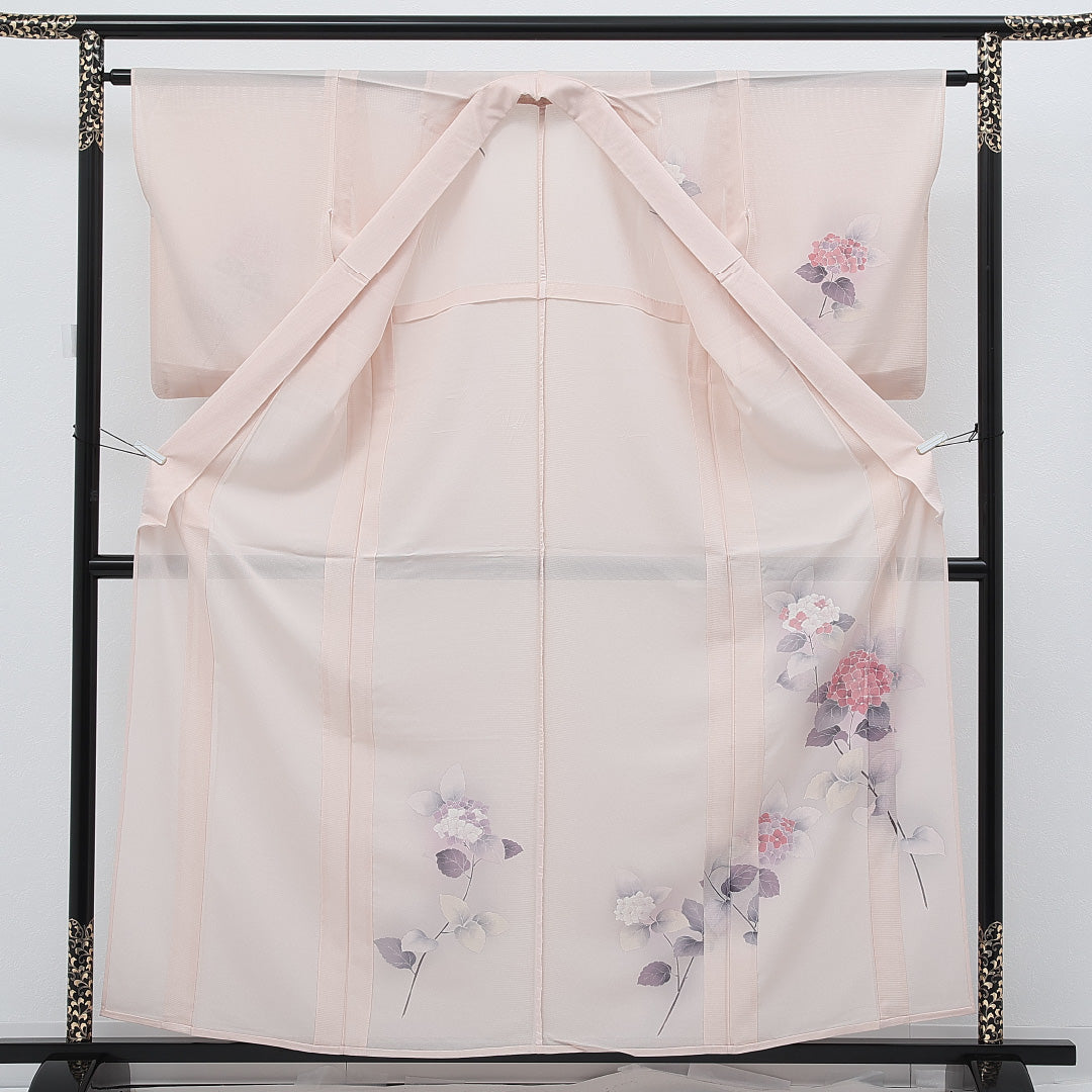 夏物 付下げ 絽 身丈157cm 裄丈62cm 正絹 Aランク インフォーマル バチ衿 XSサイズ 紫陽花 ピンク系 RP 1218-17265