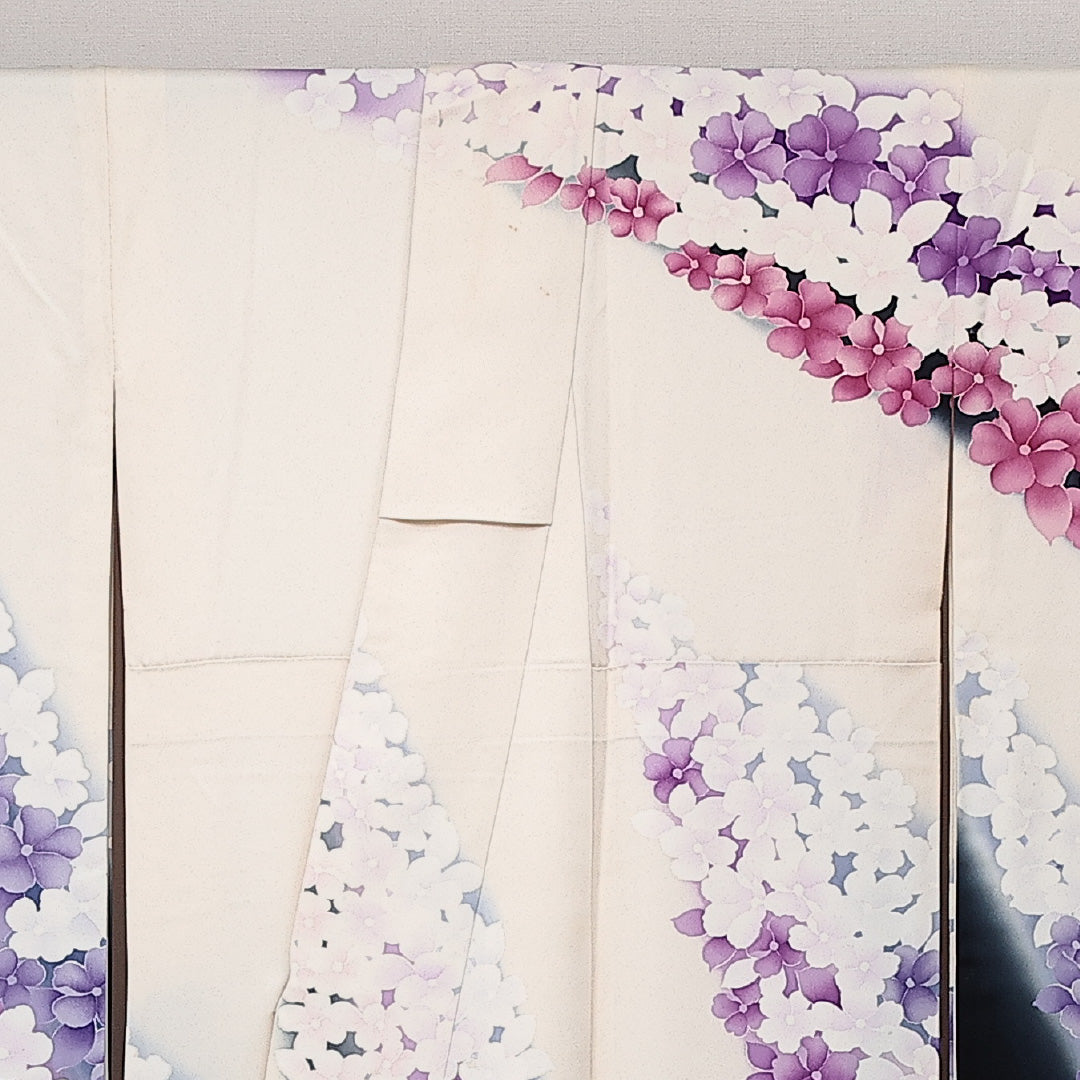 振袖 袷 身丈162cm 裄丈67cm 正絹 Aランク フォーマル 広衿 Lサイズ 花柄 白系 RP 1215-06870