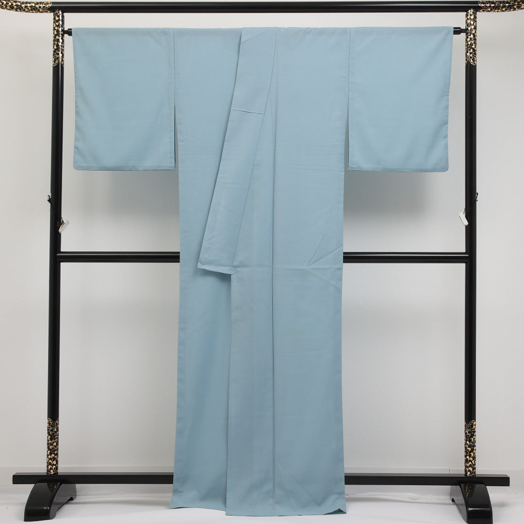 夏物 色無地 絽 身丈164cm 裄丈68cm 正絹 Aランク インフォーマル 広衿 Sサイズ 無地 水色系 RP 1219-17323