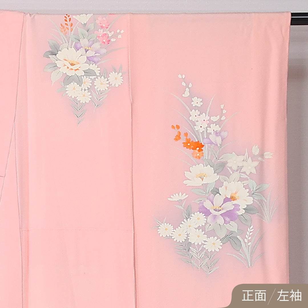 振袖 袷 身丈164cm 裄丈63cm 正絹 Sランク フォーマル 広衿 Lサイズ 牡丹 ピンク系 RP 1215-06772
