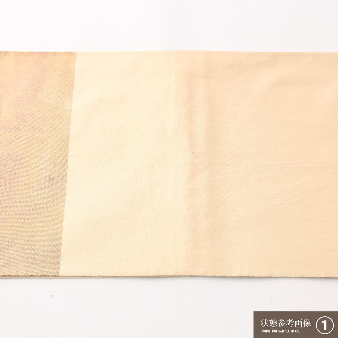 袋帯 帯丈428cm 正絹 ポイント柄 フォーマル 唐織 鴛鴦 流水 杜若 クリーム系 金系 1243-02402