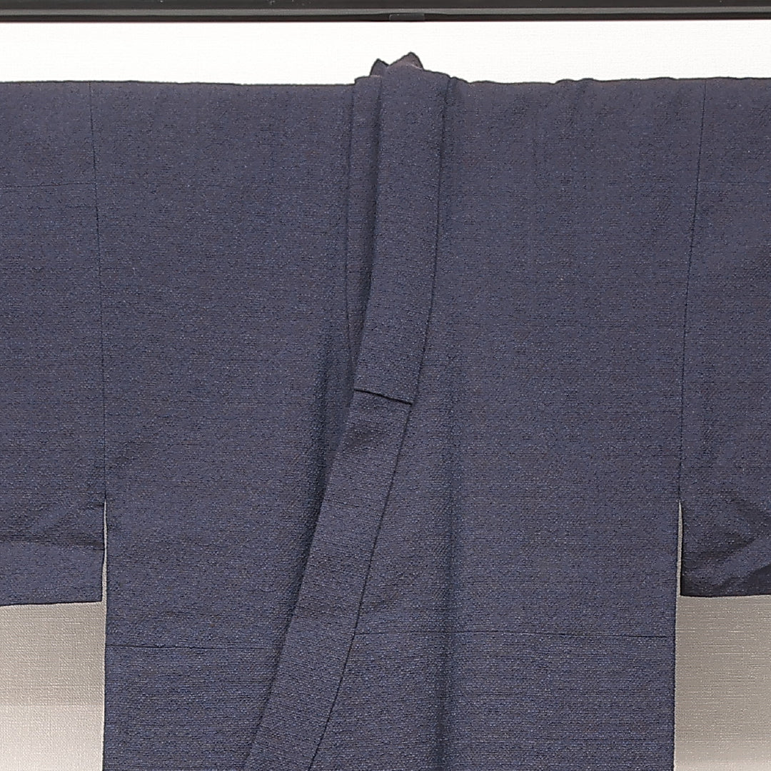 洗える着物 ウールの男着物 単衣 身丈135cm 裄丈69cm ウール Bランク カジュアル 棒衿 Sサイズ 肩当て 無地 紺系 RP 1224-17195