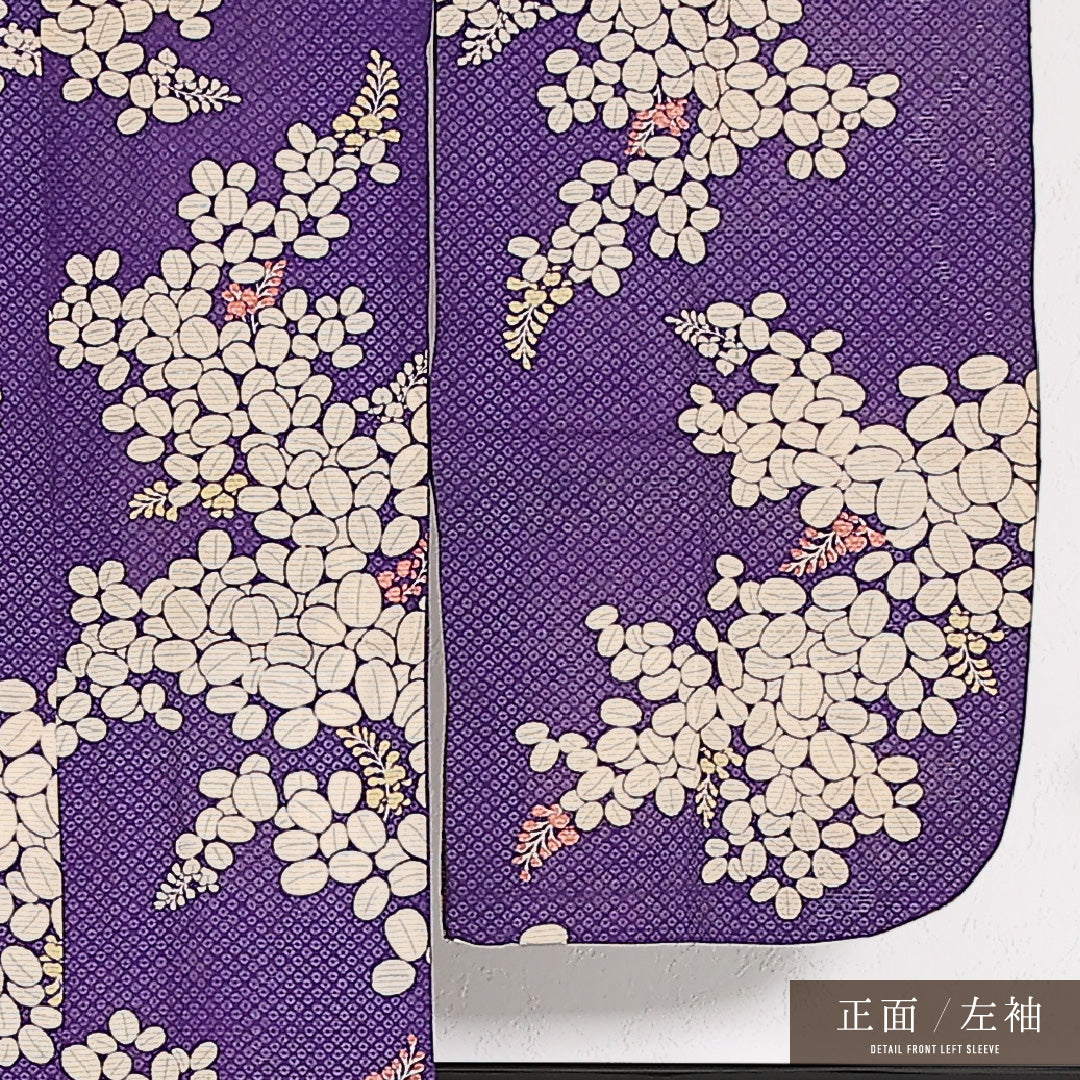 アンティーク 夏物 小振袖 絽 身丈150cm 裄丈56cm 正絹 Cランク バチ衿 Sサイズ 藤 紫系 M4 1216-17551