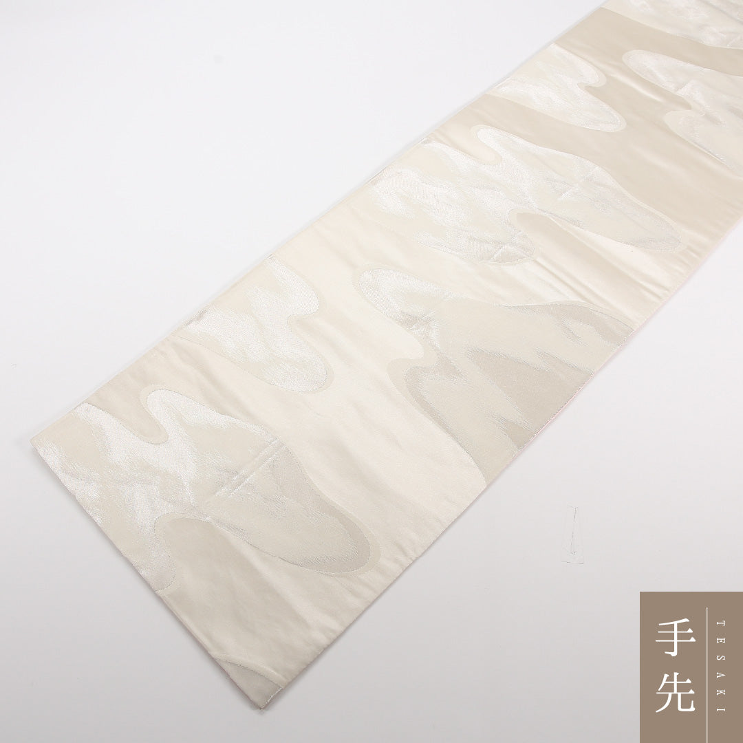 袋帯 帯丈424cm 正絹 全通 インフォーマル 流水 白系 1243-02532