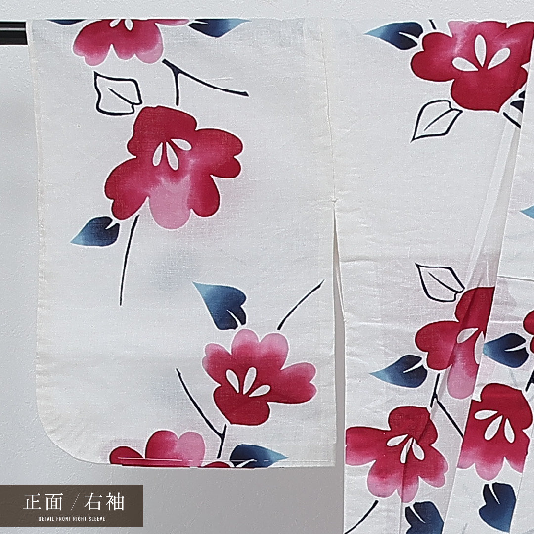 夏物 洗える着物 木綿の浴衣 身丈155cm 裄丈64cm 木綿 Cランク カジュアル バチ衿 Mサイズ 居敷当て 肩当て 朝顔 白系 RP 1225-17255