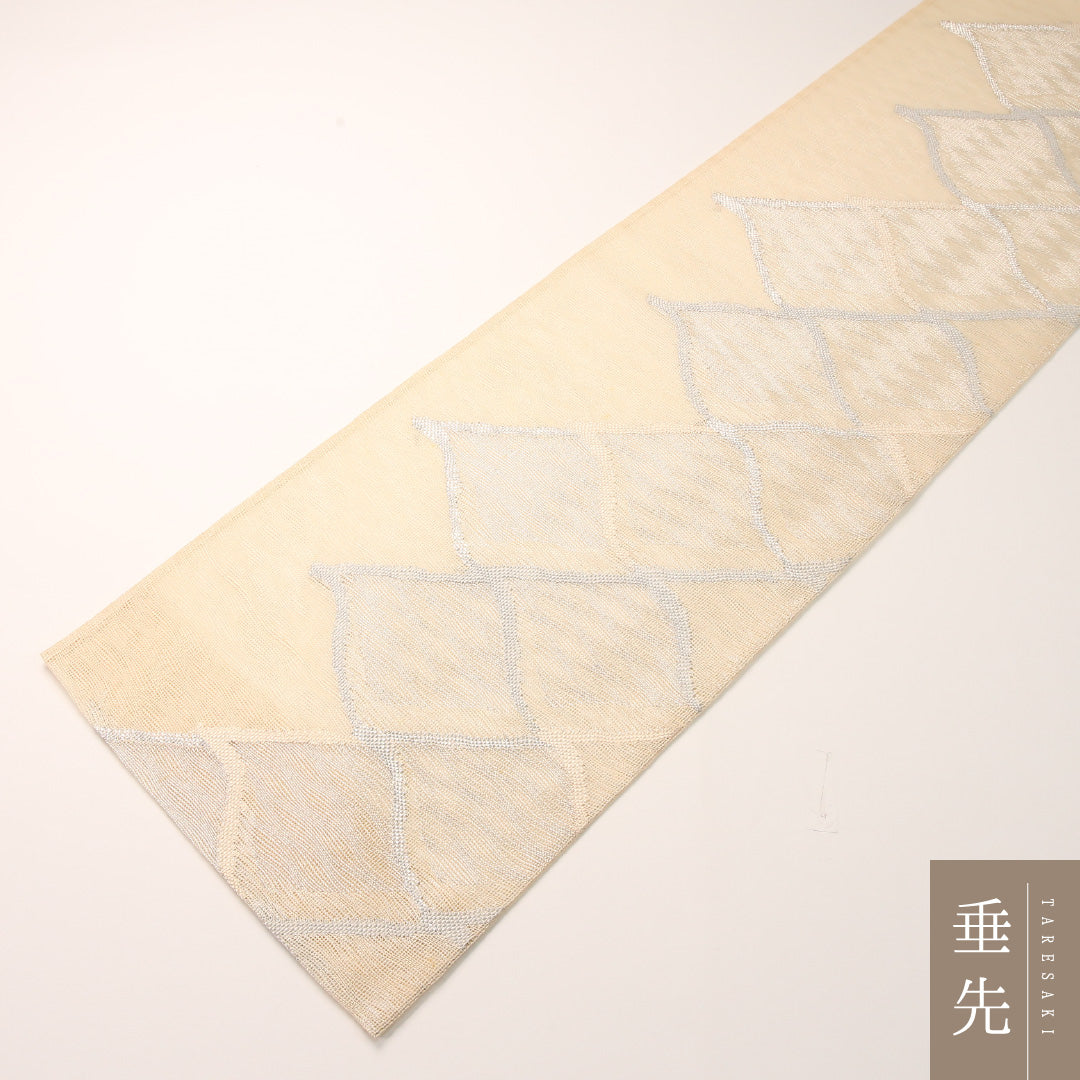 夏物 袋帯 帯丈432cm 正絹 六通 インフォーマル 幾何学柄 クリーム系 1243-02444