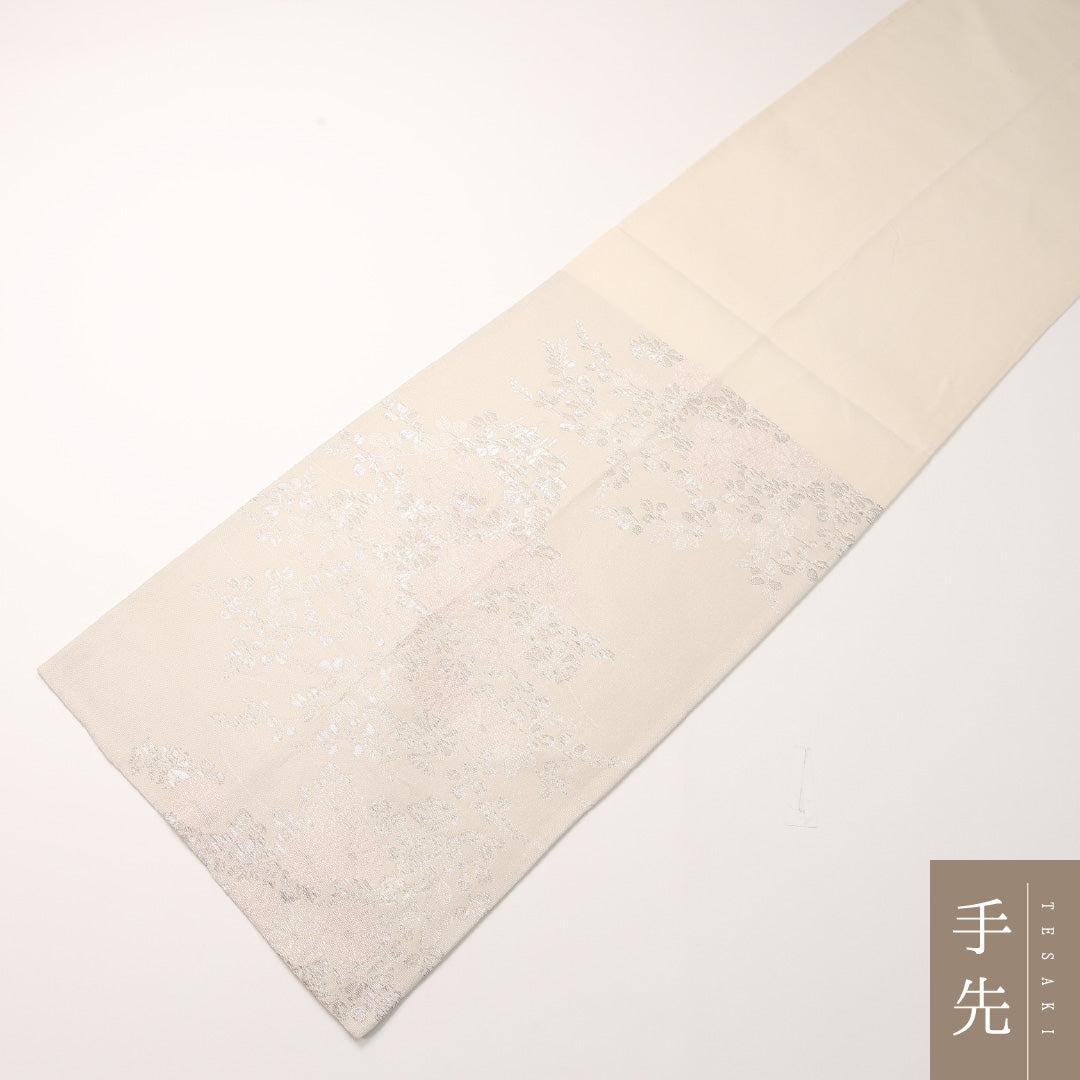 夏物 袋帯 帯丈428cm 正絹 六通 インフォーマル 菊 クリーム系 1243-02440
