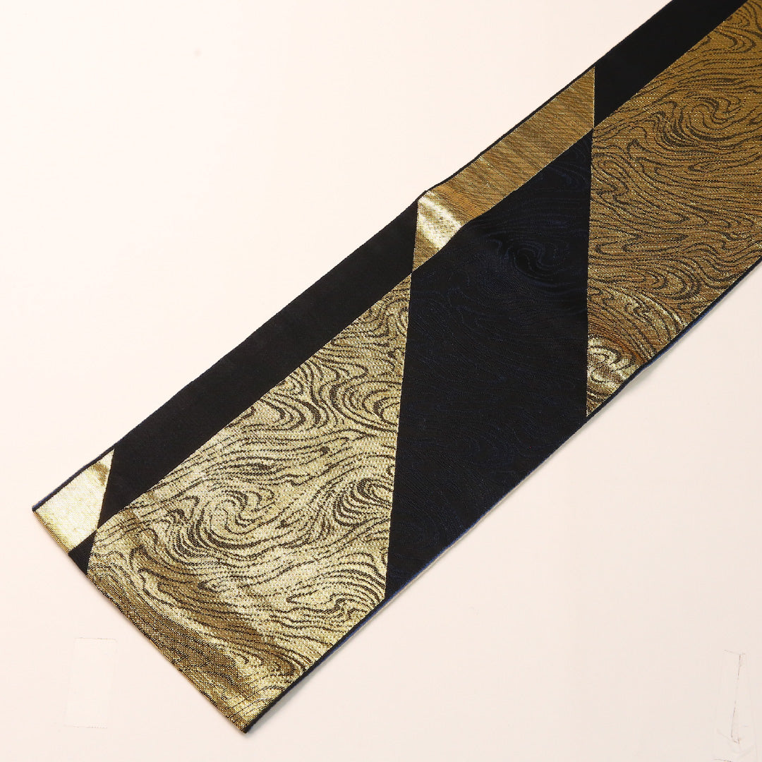 踊り用 半幅帯 帯丈348cm ポリエステル 全通 小袋帯 木目 黒系 金系 1247-00767
