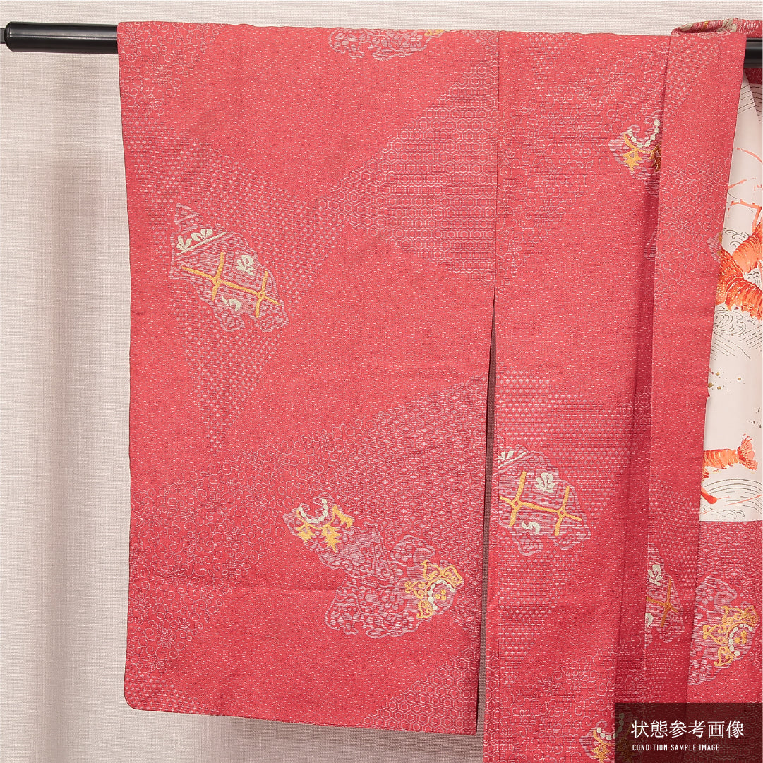 アンティーク 羽織 袷 身丈92cm 裄丈63cm 正絹 Bランク Sサイズ 花扇 ピンク系 LP 1232-17211