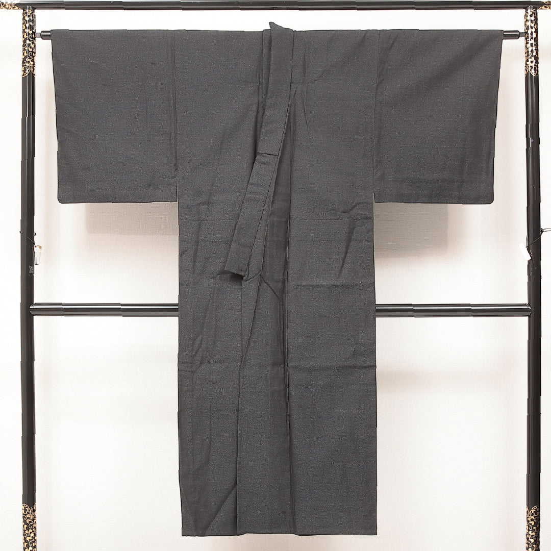 アンサンブル 洗える着物 ウールの男着物 単衣 身丈139cm 裄丈34cm ウール Sランク カジュアル 棒衿 Mサイズ 居敷当て 肩当て 無地 グレー系 RP 1224-17236