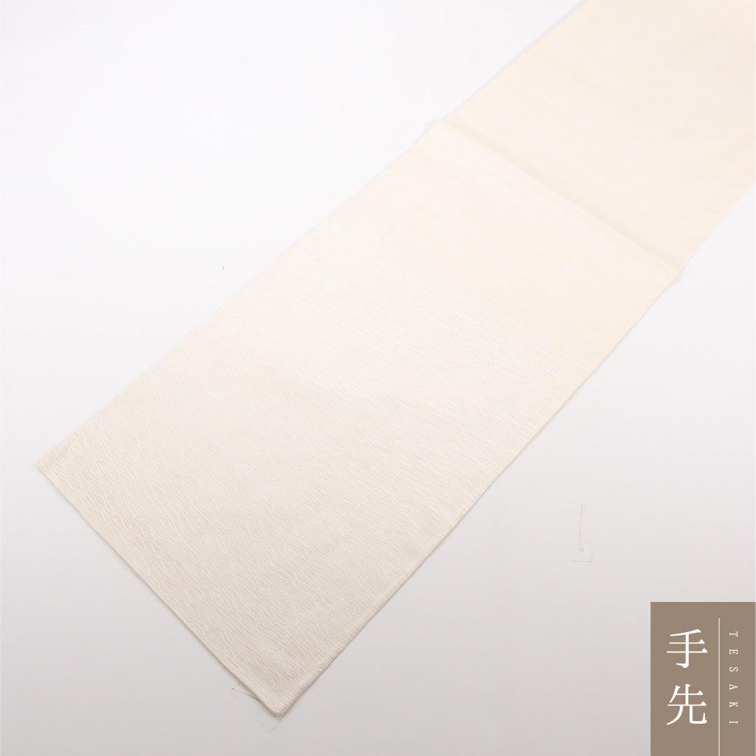 夏物 袋帯 帯丈444cm 正絹 ポイント柄 インフォーマル もじり織 扇面文 椿 クリーム系 1243-02516