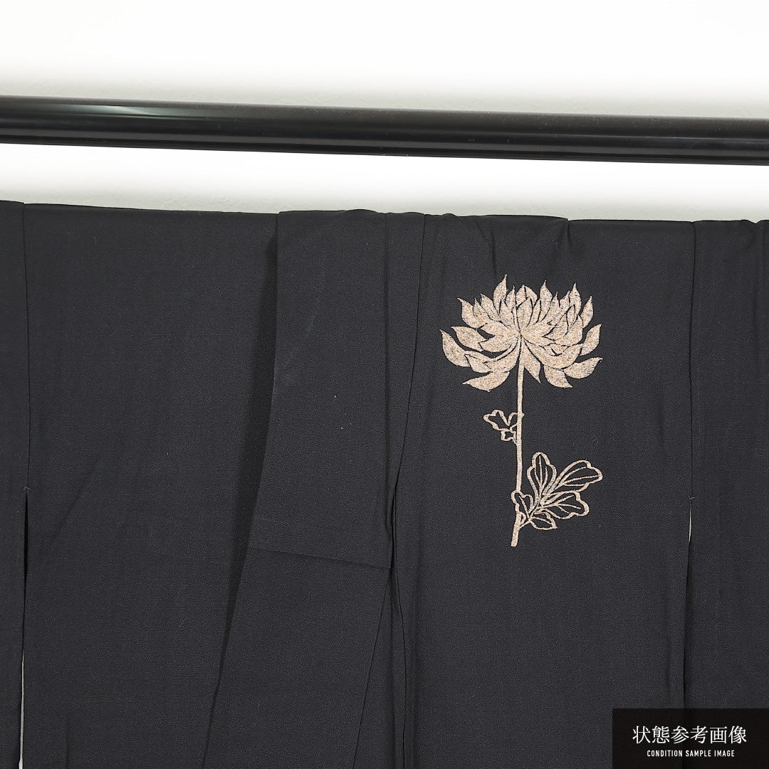 付下げ 単衣 身丈155cm 裄丈63cm レーヨン Aランク インフォーマル 広衿 Sサイズ 乱菊 黒系 M4 1218-17397