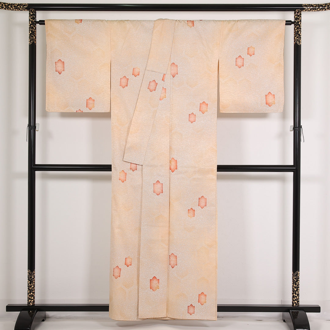 洗える着物 小紋 袷 身丈158cm 裄丈68cm ポリエステル Aランク インフォーマル 広衿 2XLサイズ 創作柄 朱系 LP 1221-17543