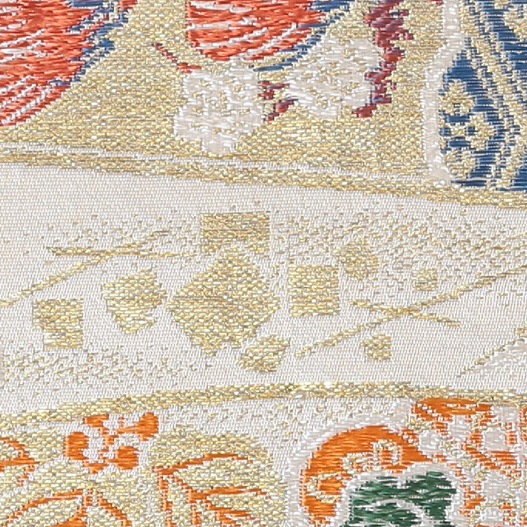 丸帯 帯丈420cm 正絹 全通 フォーマル 唐織 花扇 鳳凰 金系 1242-00580