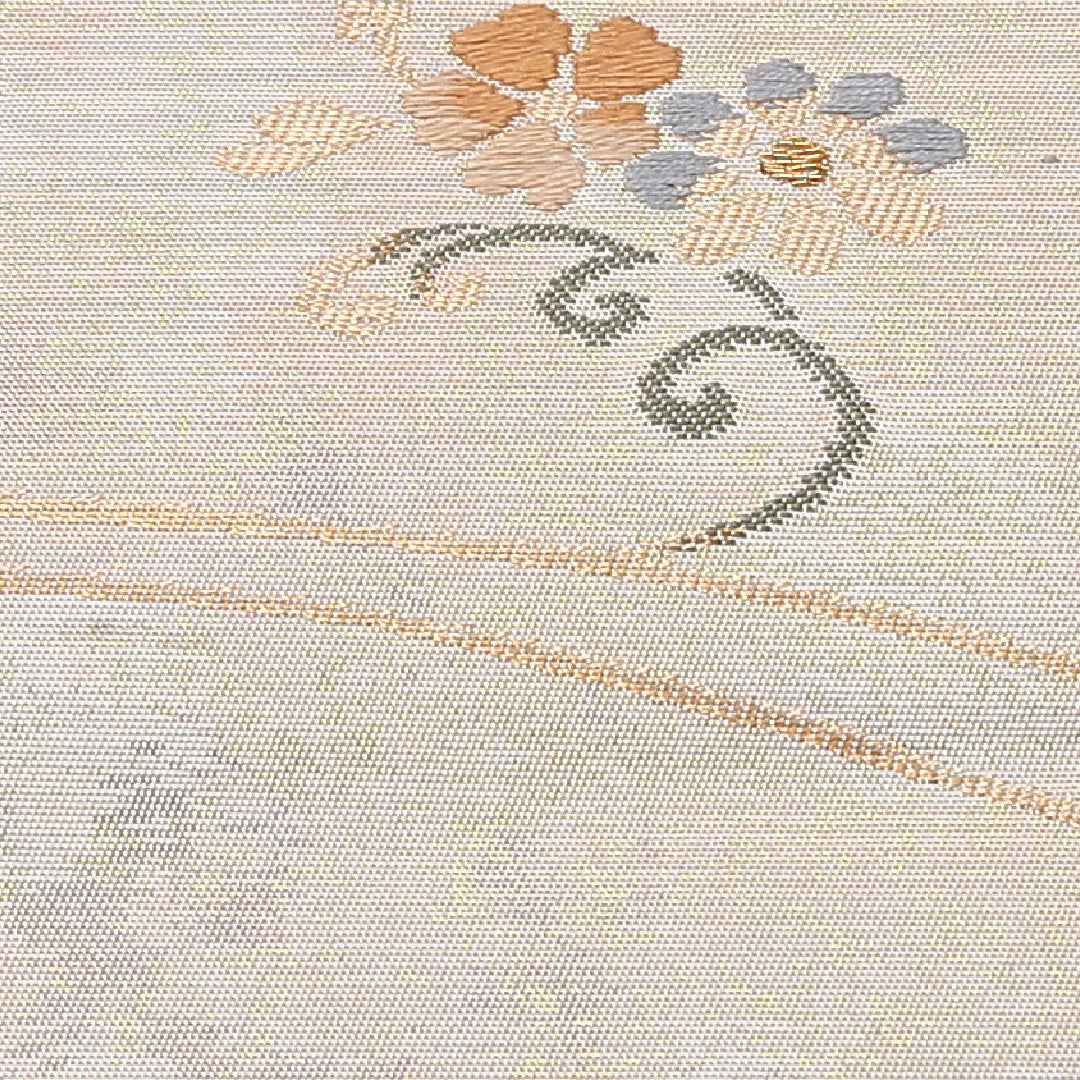 流水 袋帯 帯丈420cm 正絹 六通 セミフォーマル 菊 クリーム系 ピンク系 1243-02630