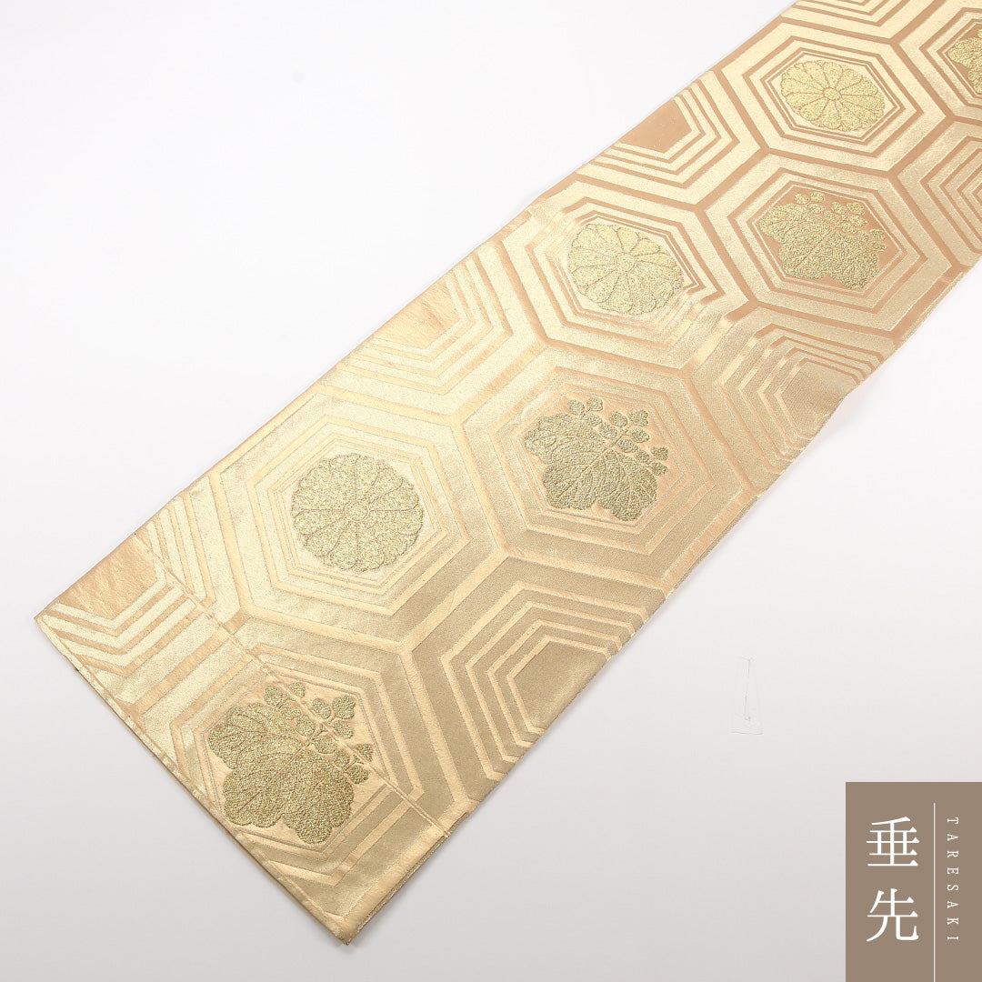 袋帯 帯丈400cm ポリエステル 六通 フォーマル 菊亀甲 金系 1243-02526
