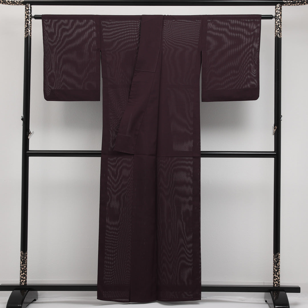 夏物 色無地 絽 身丈158cm 裄丈64cm 正絹 Sランク インフォーマル 広衿 Mサイズ 無地 紫系 RP 1219-17319