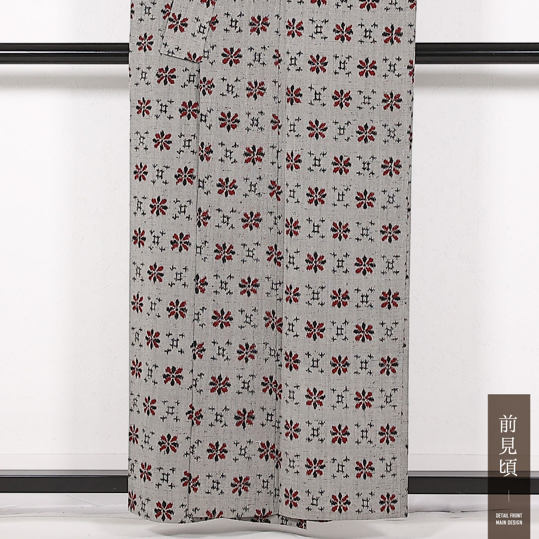 洗える着物 ウールの紬 単衣 身丈158cm 裄丈65cm ウール Aランク カジュアル バチ衿 Mサイズ 肩当て 花柄 グレー系 RP 1223-17499