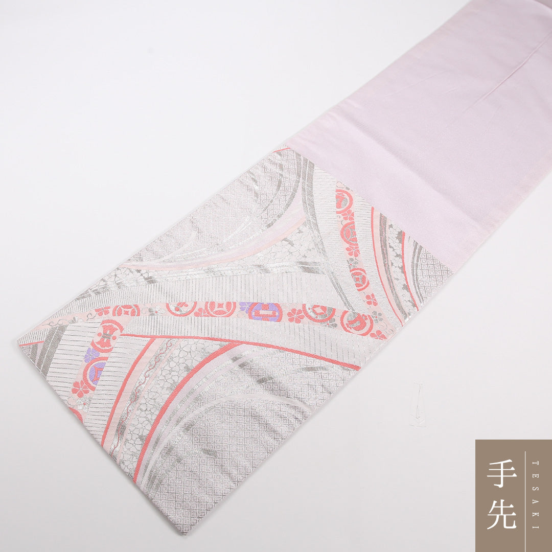 袋帯 帯丈432cm 正絹 六通 セミフォーマル 宝尽くし ピンク系 1243-02542
