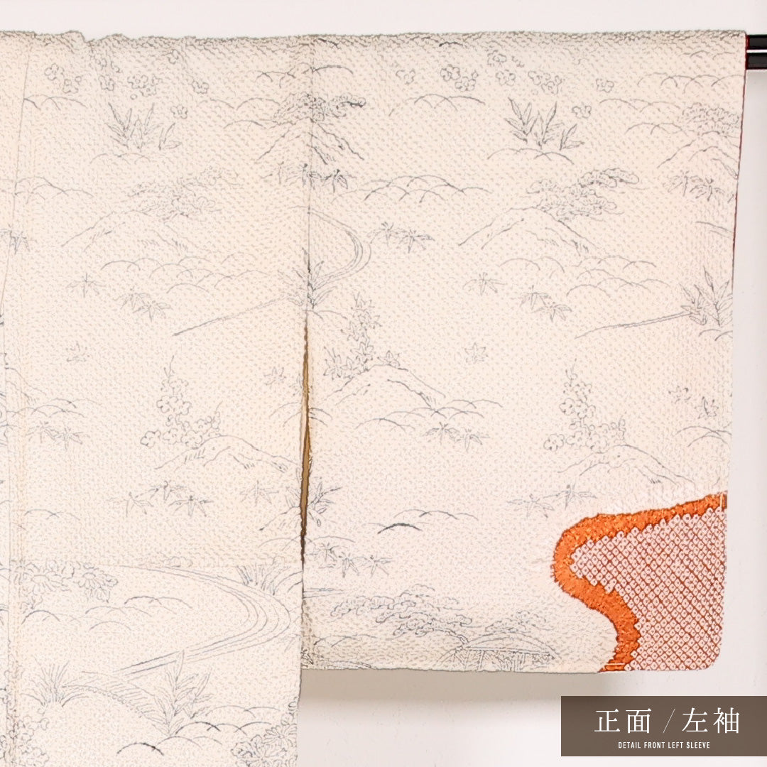 洗える着物 訪問着 (総絞り) 袷 身丈153cm 裄丈60cm ポリエステル Sランク インフォーマル 広衿 Lサイズ 御所解 クリーム系 RP 1217-17525