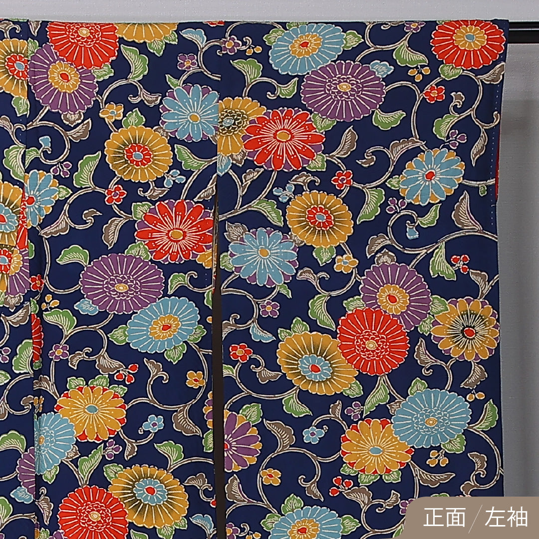 振袖 袷 身丈156cm 裄丈65cm 正絹 Sランク フォーマル 広衿 Mサイズ 菊 紺系 RP 1215-06768