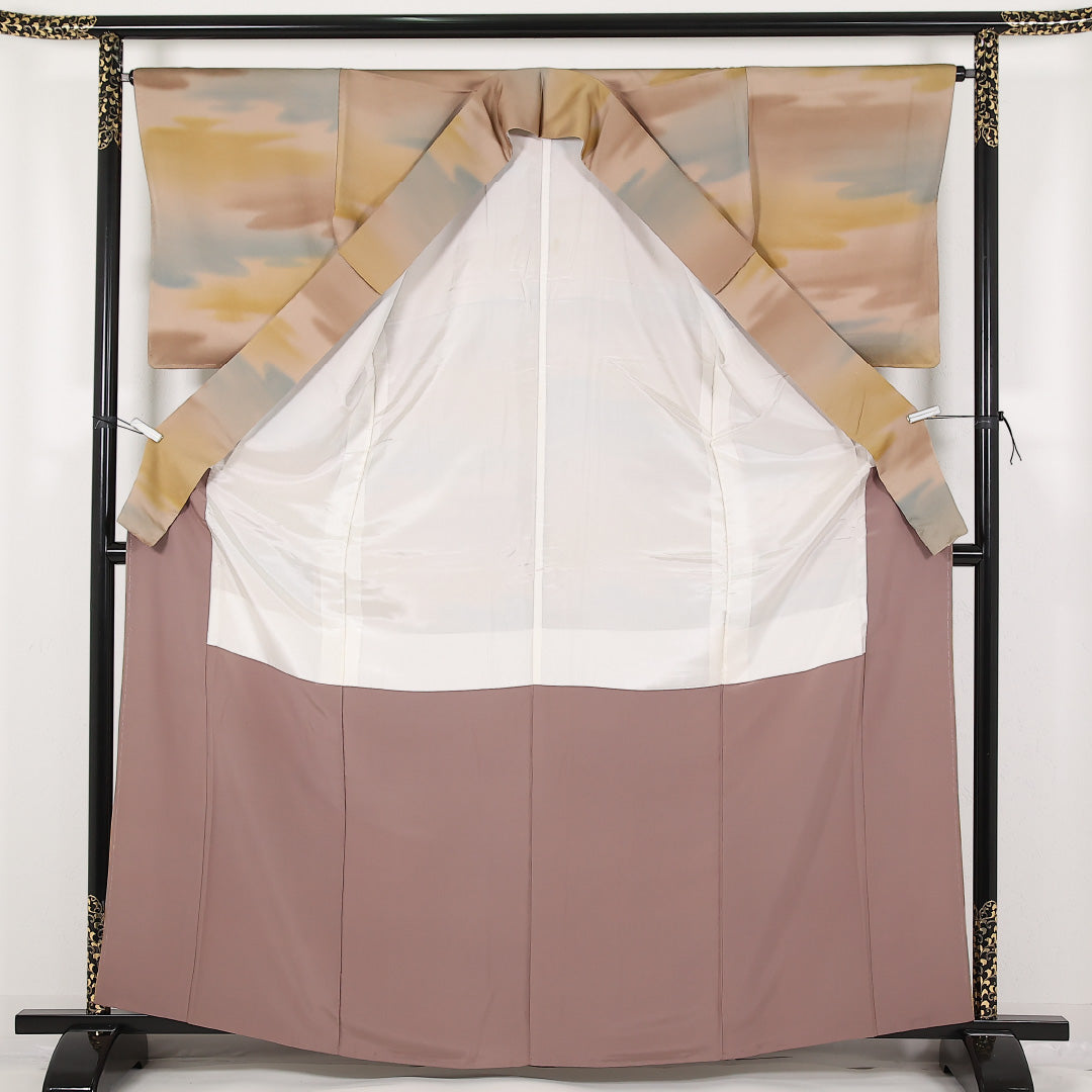 小紋 袷 身丈164cm 裄丈64cm 正絹 Sランク インフォーマル 広衿 Lサイズ 霞 多色系 M4 1221-17474