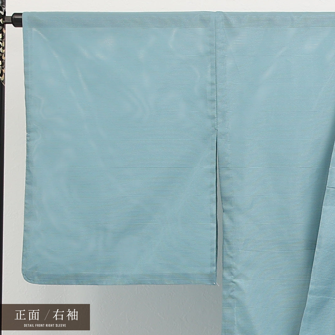 夏物 洗える着物 色無地 絽 身丈166cm 裄丈68cm ポリエステル Sランク インフォーマル 広衿 Lサイズ 無地 水色系 RP 1219-17322