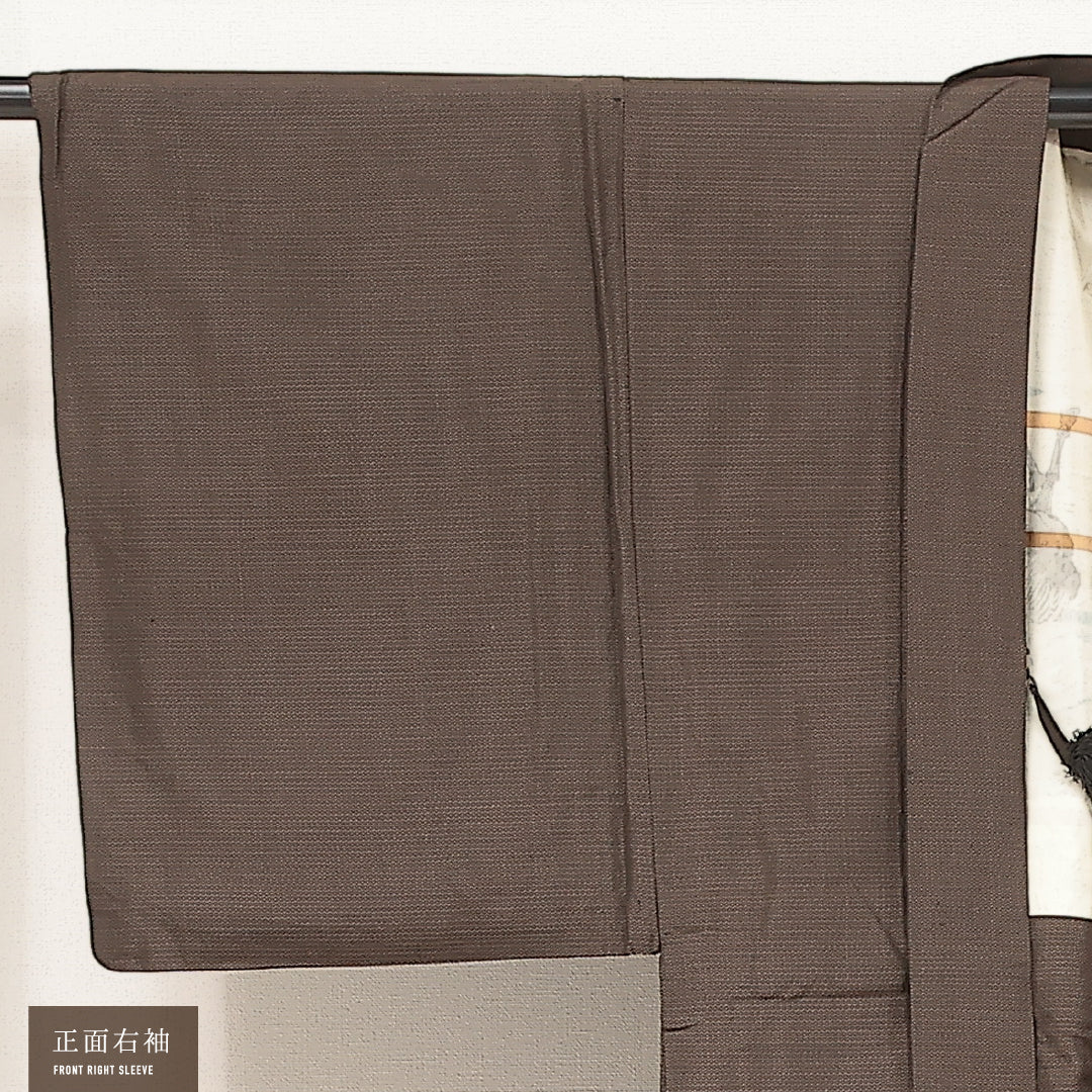 羽織 男性用 (紬) 袷 身丈97cm 裄丈66cm 正絹 Aランク インフォーマル Sサイズ 亀甲絣 茶系 RP 1235-17222