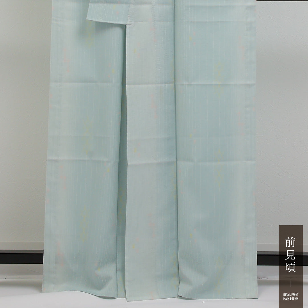 夏物 洗える着物 小紋 絽 身丈162cm 裄丈66cm ポリエステル Sランク インフォーマル 広衿 Sサイズ 創作柄 水色系 RP 1221-17331